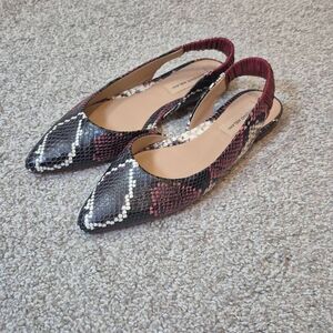 Antonio Melani Women's Snake Print Leather Slingback Flats Size 7